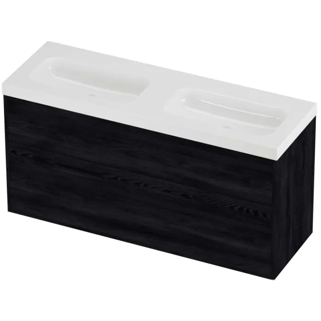 Proline Haga Badmeubelset Polystone Mezza Dubbel 140x46x73 cm Glans Wit Black Oak Eiken