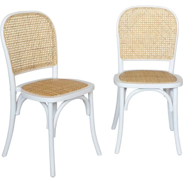 sweeek Set van 2 vintage houten stoelen met zitting en rugleuning van rotan - montparnasse wit