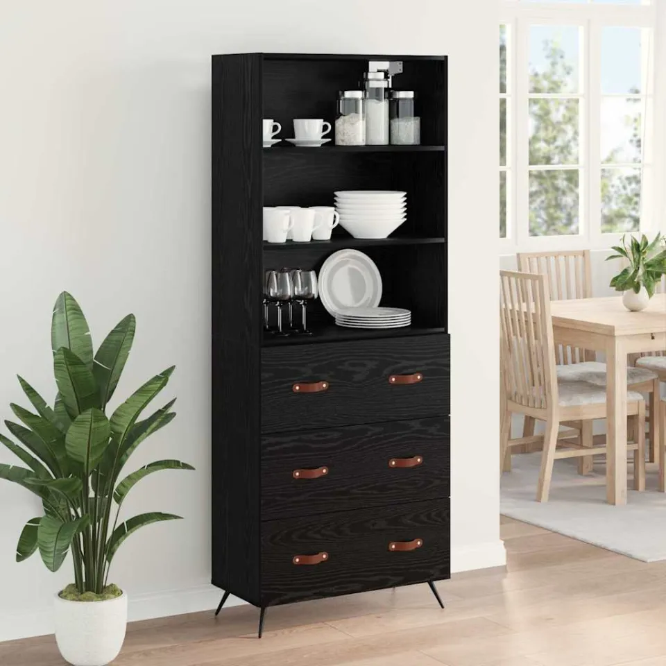 vidaXL Hoge kast Zwart eiken 69,5 x 34 x 180 cm Bewerkt hout, foto 4