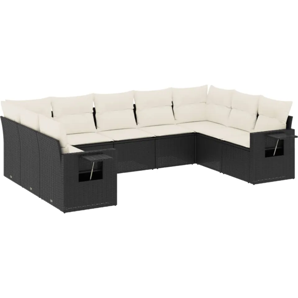 vidaXL 9-delige Loungeset met kussens poly rattan zwart, foto 3