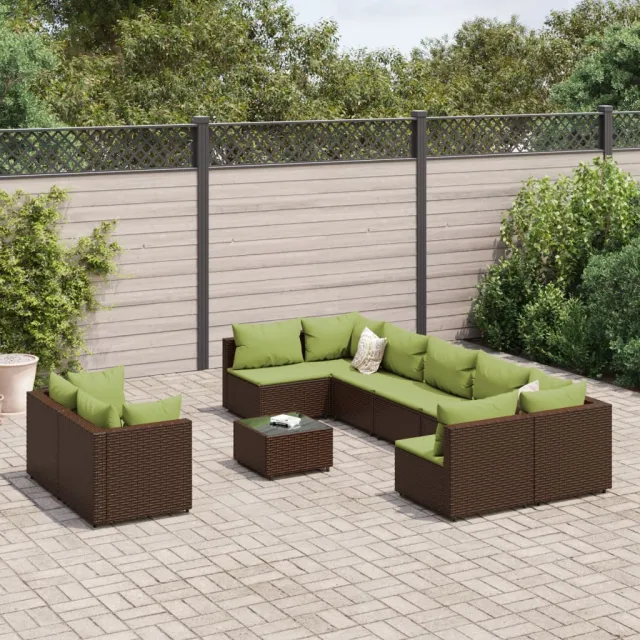 vidaXL 10-delige Loungeset met kussens poly rattan bruin, foto 2