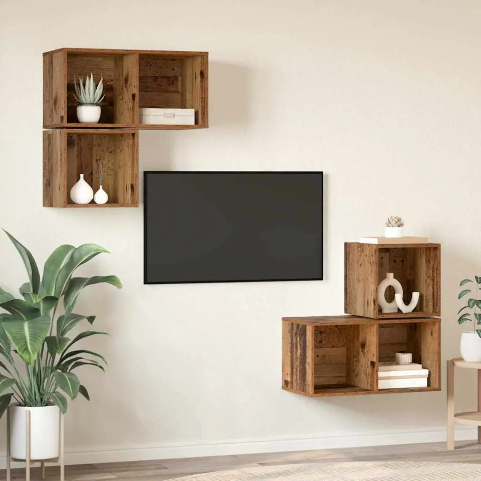vidaXL Tv-meubelset 4 st 37 x 37 x 72 cm Oud Hout bruin, foto 4