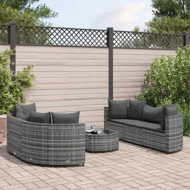 vidaXL 7-delige Loungeset met kussens poly rattan grijs, foto 2