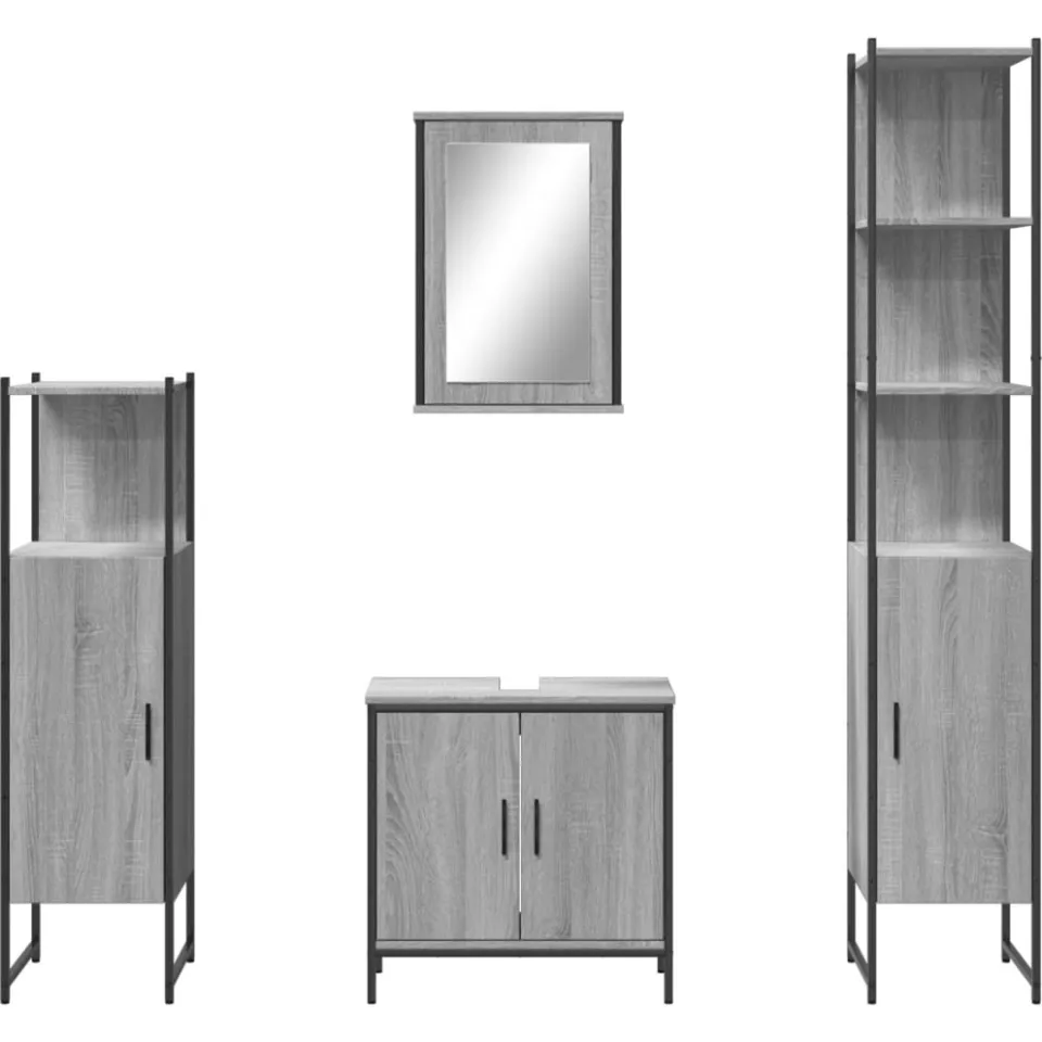 vidaXL 4-delige Badkamermeubelset bewerkt hout grijs sonoma eikenkleur, foto 3