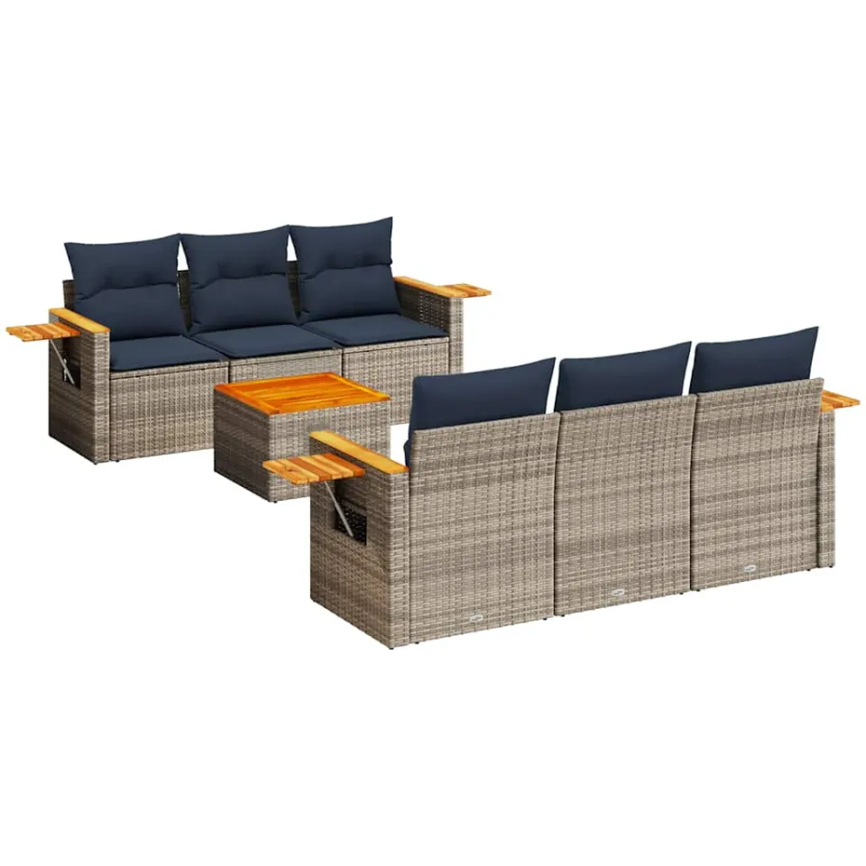 vidaXL 7-delige Loungeset met kussens poly rattan grijs, foto 3
