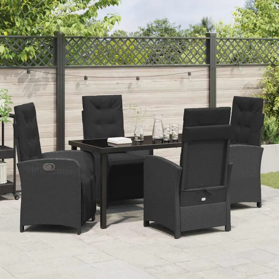vidaXL Tuin eettafelset 5 st Zwart poly rattan, foto 3