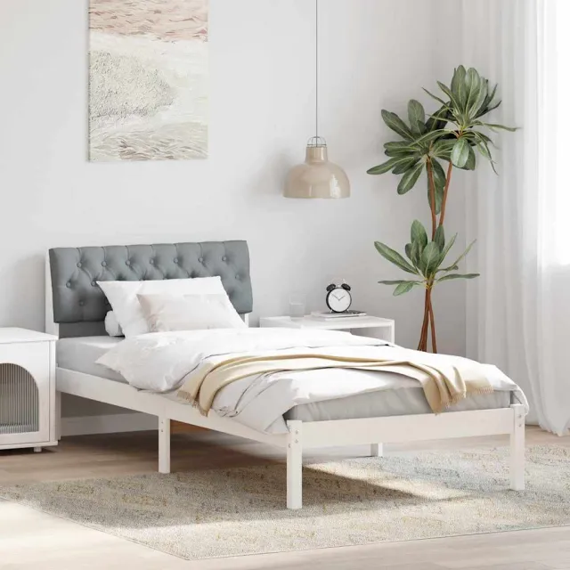 vidaXL Bedframe Wit en lichtgrijs 90 x 190 cm Massief grenenhout
