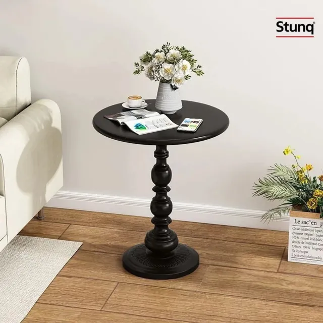 Stunq Vintage smeedijzeren bijzettafel - Rond model met decoratieve pilaar Zwart