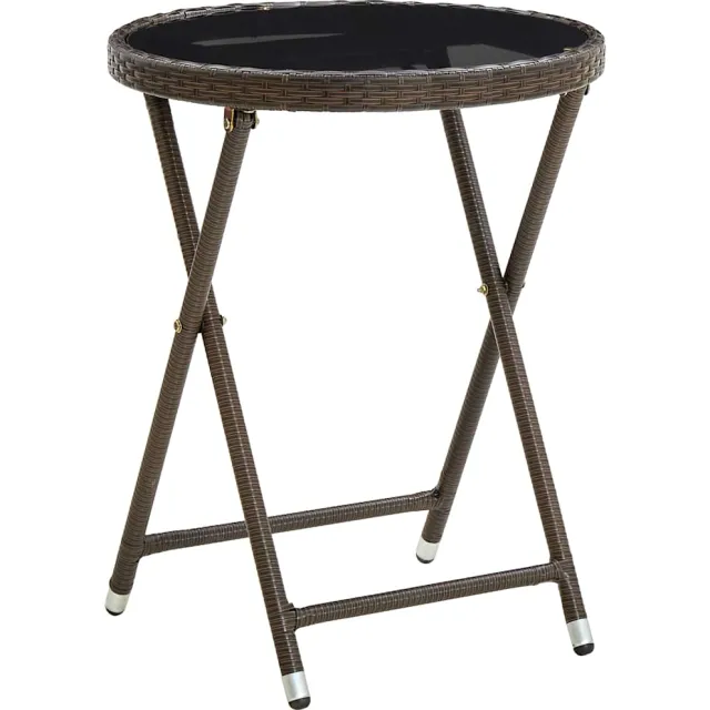 vidaXL Salontafel 60 cm poly rattan en gehard glas bruin