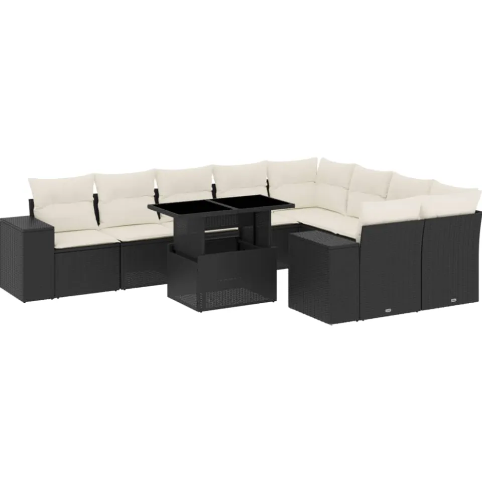 vidaXL 10-delige Loungeset met kussens poly rattan zwart, foto 3