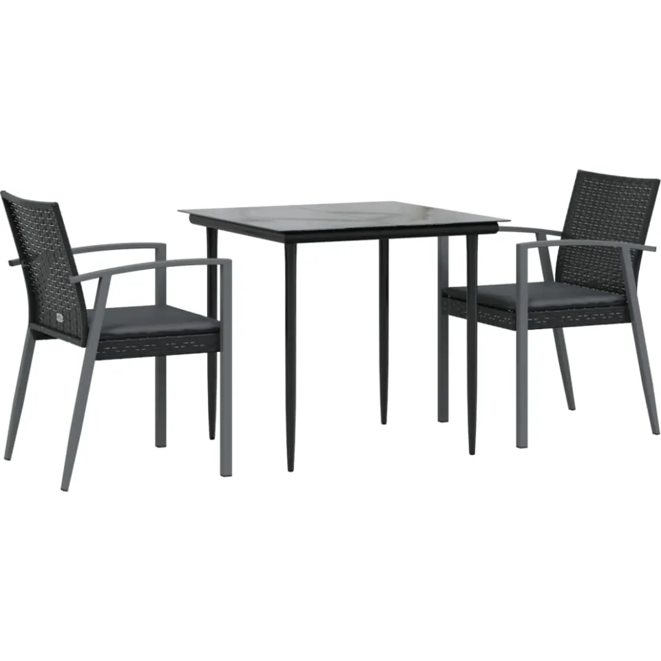 vidaXL 3-delige Tuinset met kussens poly rattan en staal Zwart