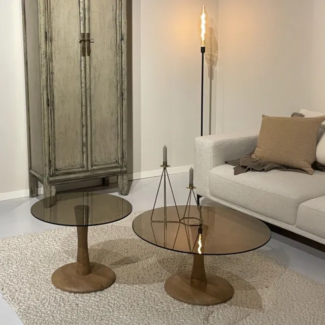 Livingfurn Bijzettafel Faye - Bruin Glas - 60x60x45cm
