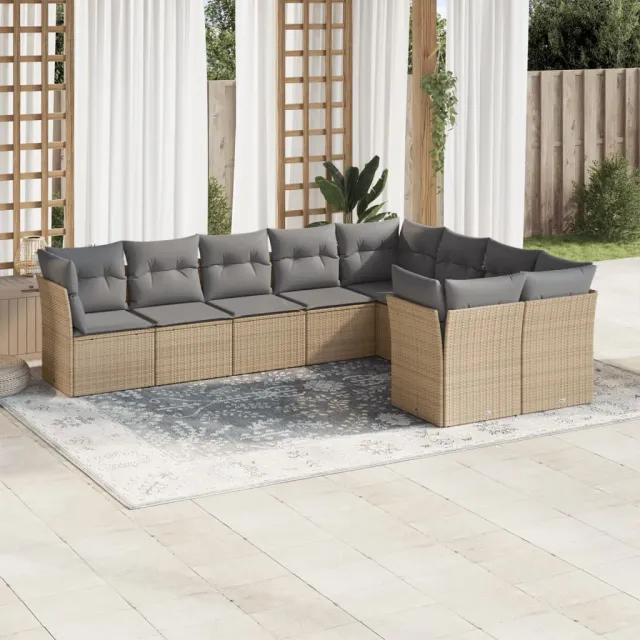 vidaXL 9-delige Loungeset met kussens poly rattan beige, foto 2