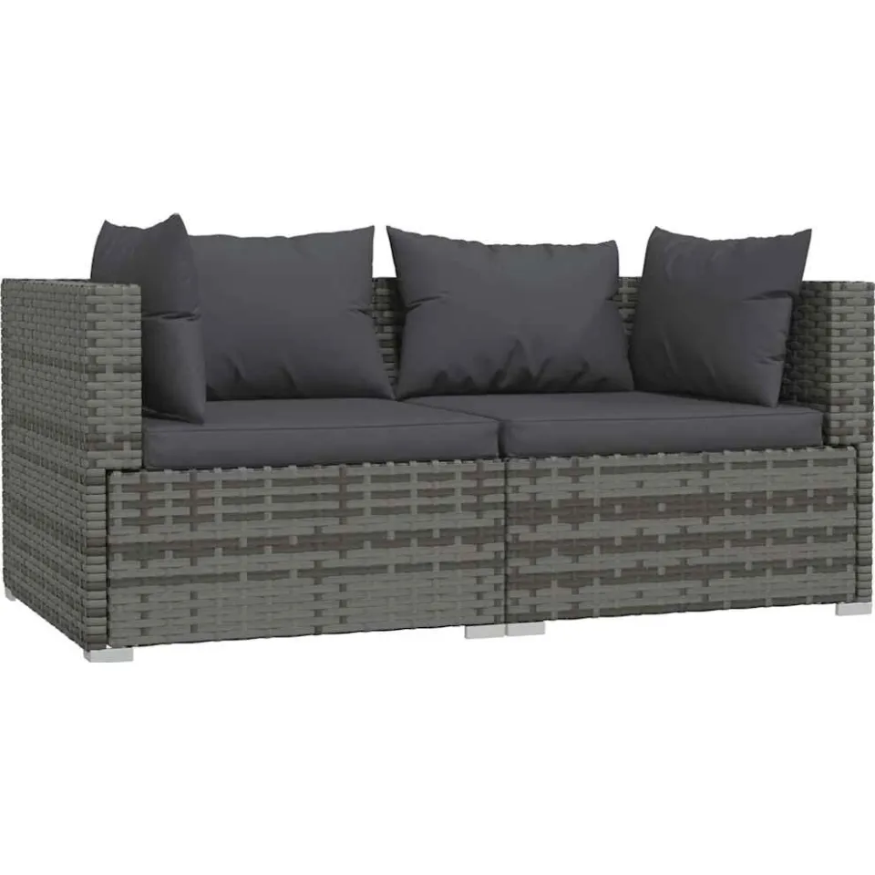 vidaXL Tweezitsbank met kussens poly rattan grijs, foto 3