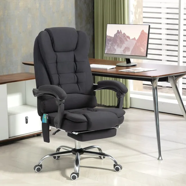 CHICFURN Bureaustoel - Massage en warmte - Voetsteun - Zwart