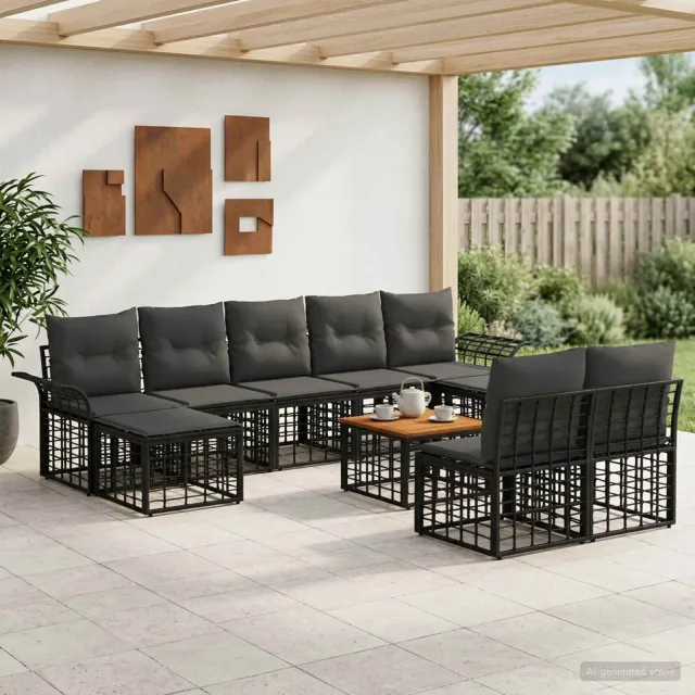 vidaXL Buiten bankenset 10 st Zwart en Donkergrijs Polyester