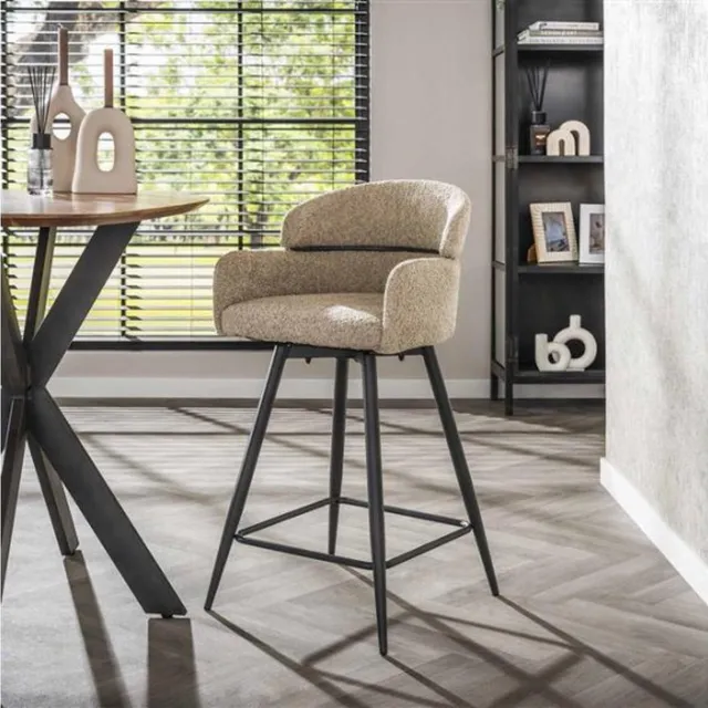 Meubelplaats Barstoel draaibaar boucle ronde rug VPE2 - Boucle zandkleur - barstoelen set van 2