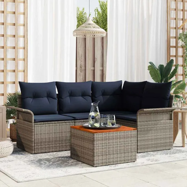 vidaXL Tuinbankenset 5 st Grijs poly rattan, foto 2