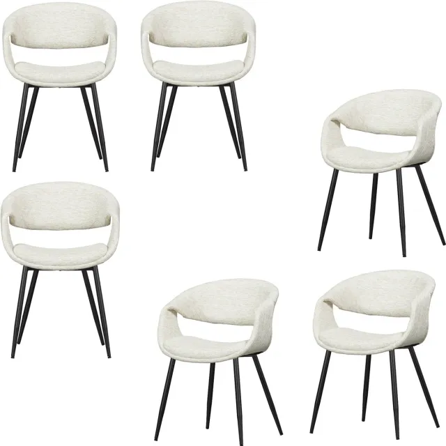 WOOOD Yossi Eetkamerstoelen Metalen Zwarte Poot - Naturel - Set van 6 Naturel/Zwart