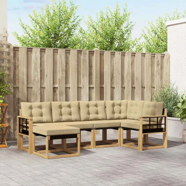 vidaXL Buiten bankenset 6 st 6-zits Wit en Beige