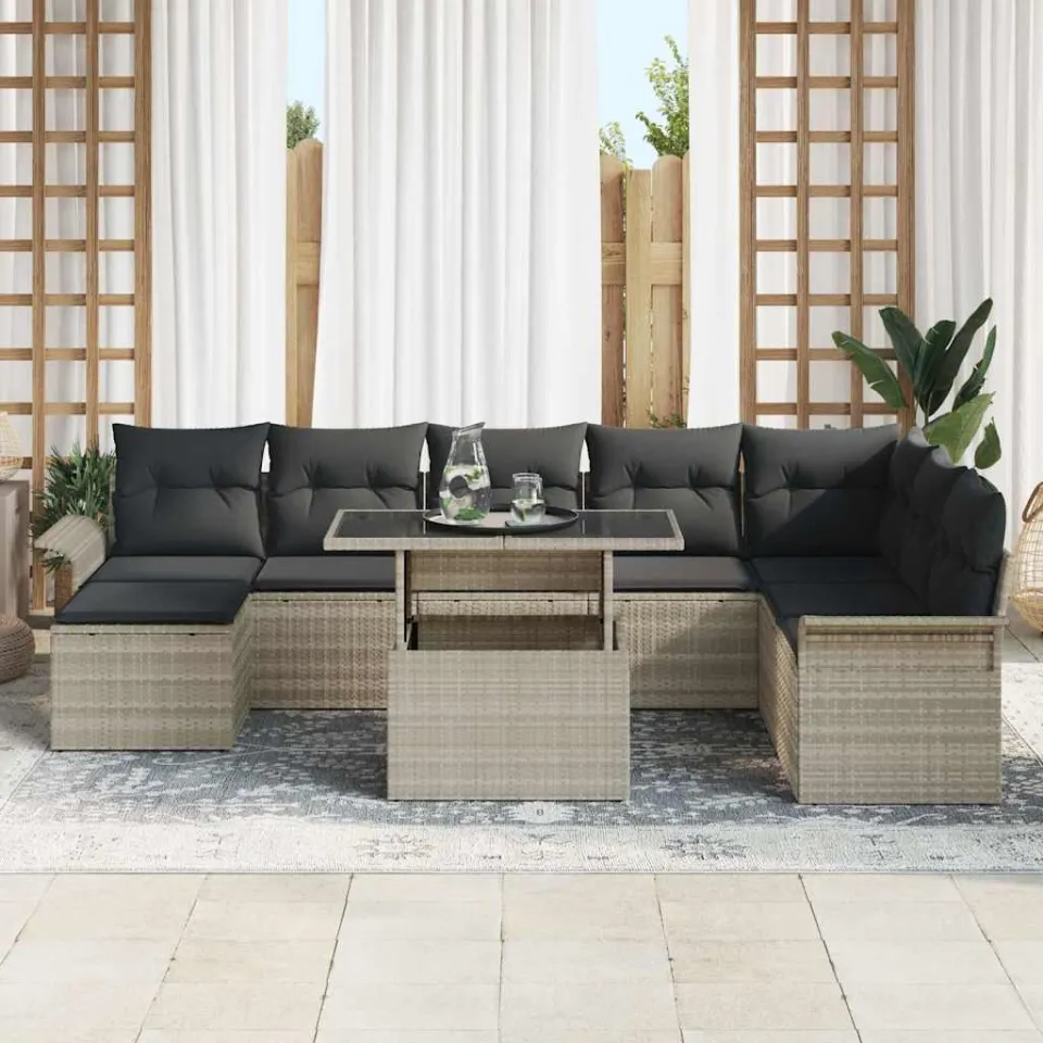 vidaXL Tuin Sofa Set 9 st Lichtgrijs poly rattan, foto 3