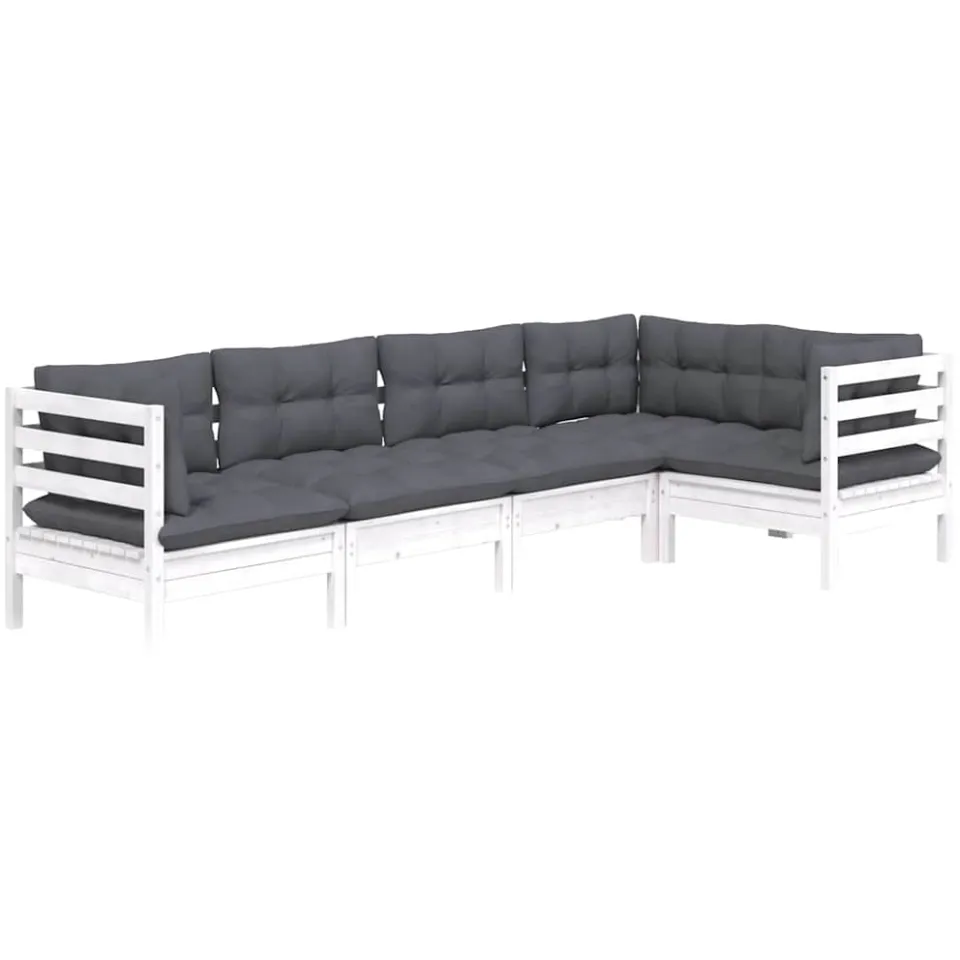 vidaXL 5-delige Loungeset met kussens grenenhout wit