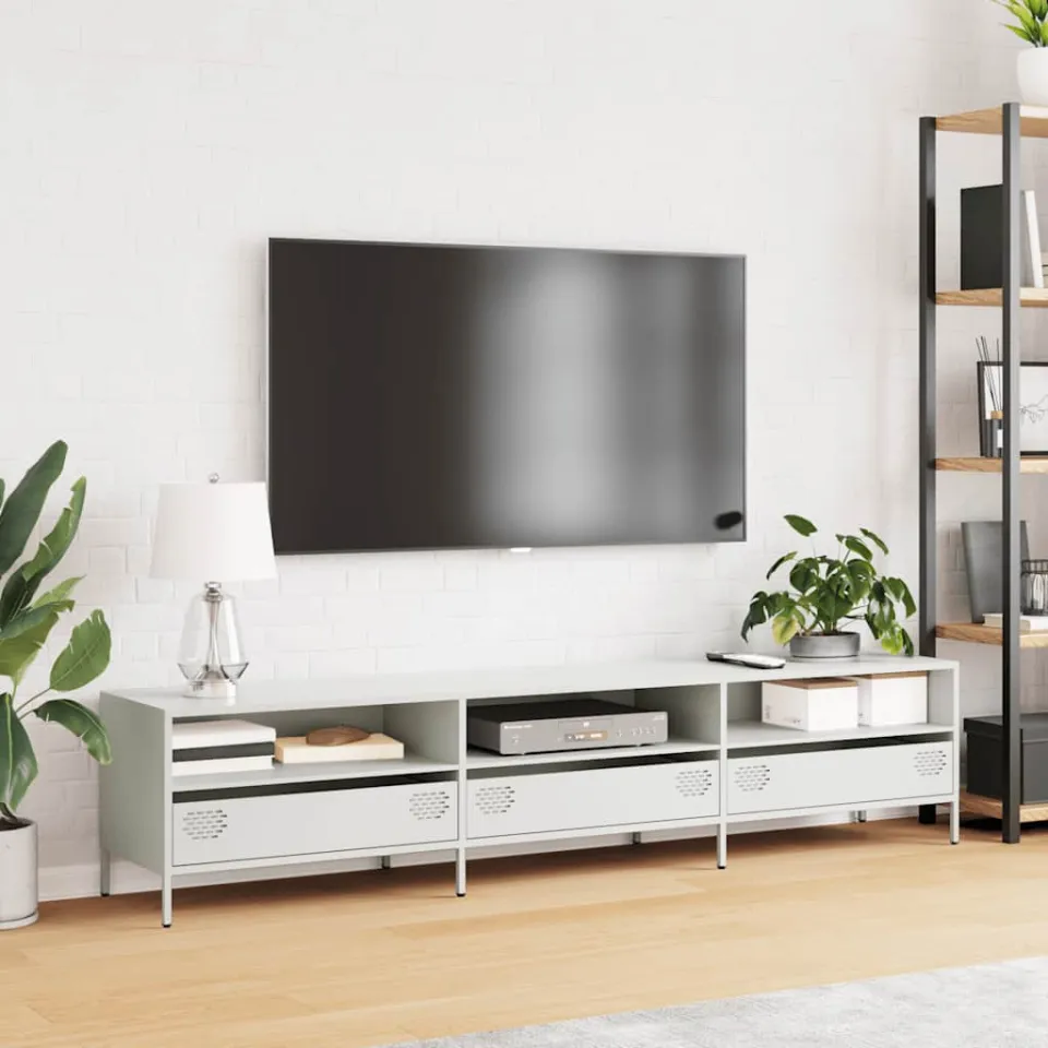 vidaXL Tv-meubel 202x39x43,5 cm koudgewalst staal wit, foto 3