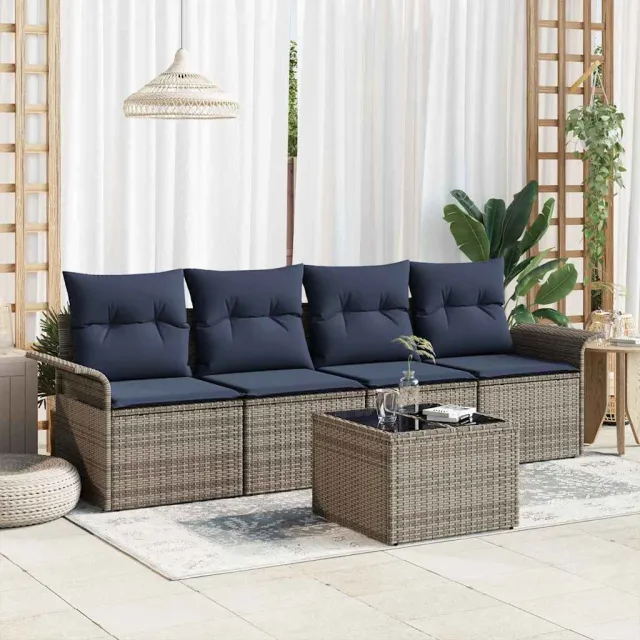 vidaXL Bankstel 5 st Grijs poly rattan, foto 2