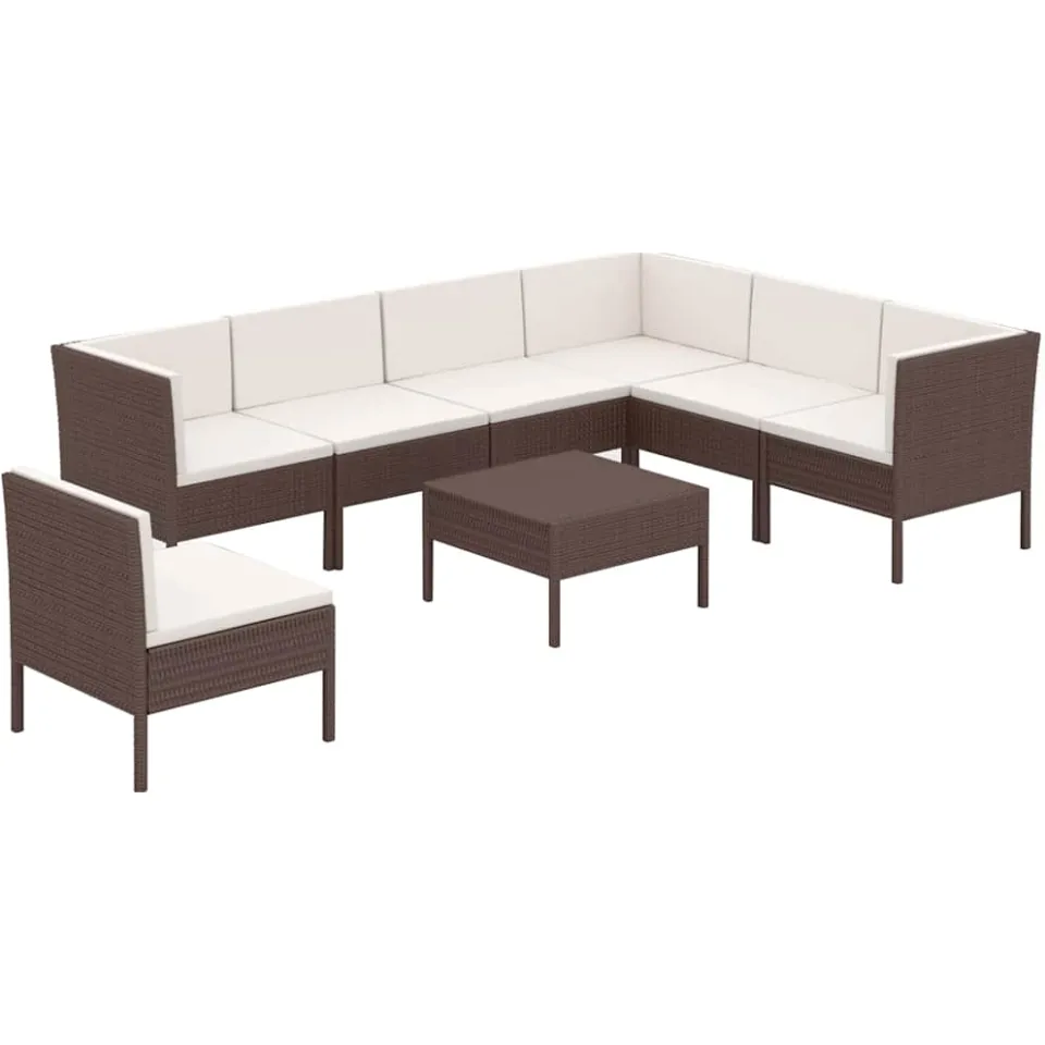 vidaXL 8-delige Loungeset met kussens poly rattan bruin, foto 3
