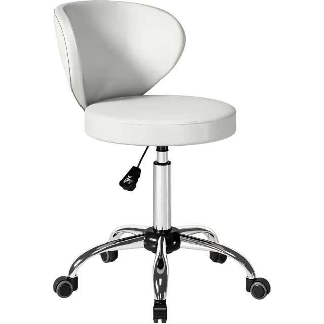 Homcom Salonkruk-PU, Staal-45 x 54 x 73-88 cm-Wit Zilver