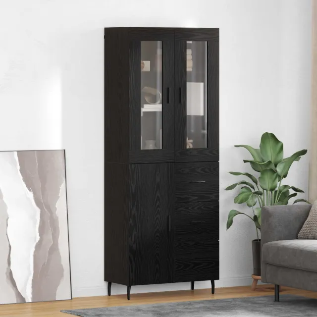 vidaXL Hoge kast 2 st Zwart Eiken 69,5 x 34 x 180 cm Bewerkt hout