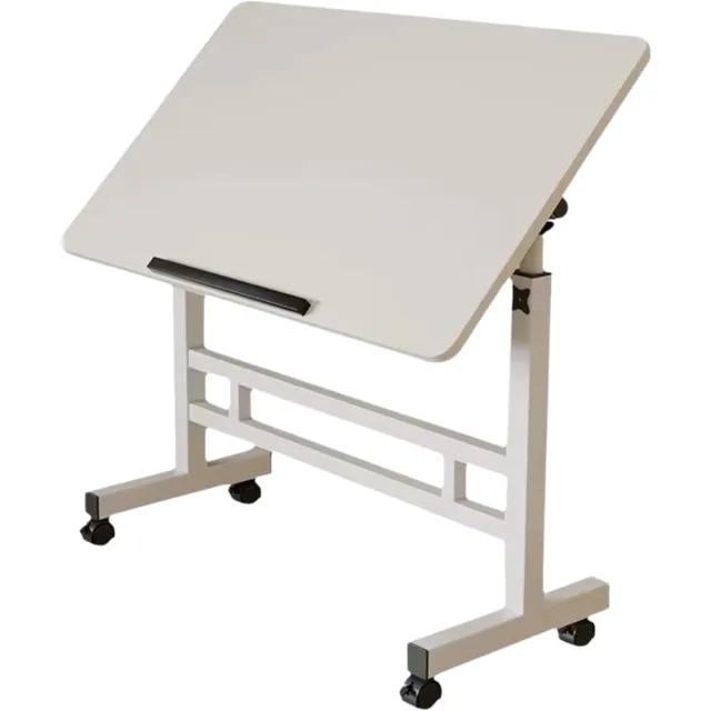 Happiq Mobiel Sta-bureau Zit-sta bureau Verrijdbaar - Voor Thuiskantoor & Laptop - Verstelbare Hoogte - Witte Sta-tafel met Wielen - zit sta bureau verstelbaar bureau - Wit 80x40cm White