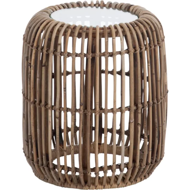 J-Line bijzettafel rond - rotan/glas - naturel