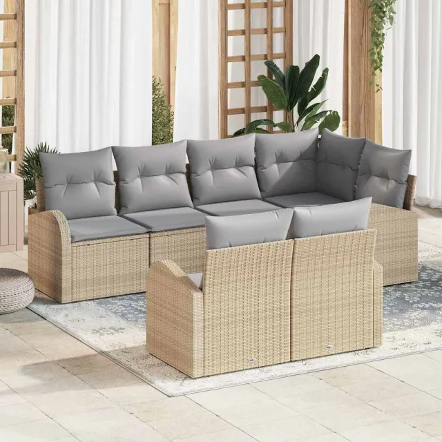 vidaXL Tuin Sofa Set Beige poly rattan, foto 2