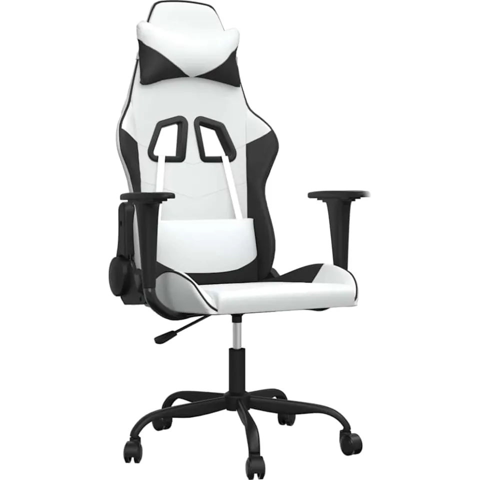 vidaXL Massage gamestoel kunstleer wit en zwart, foto 3