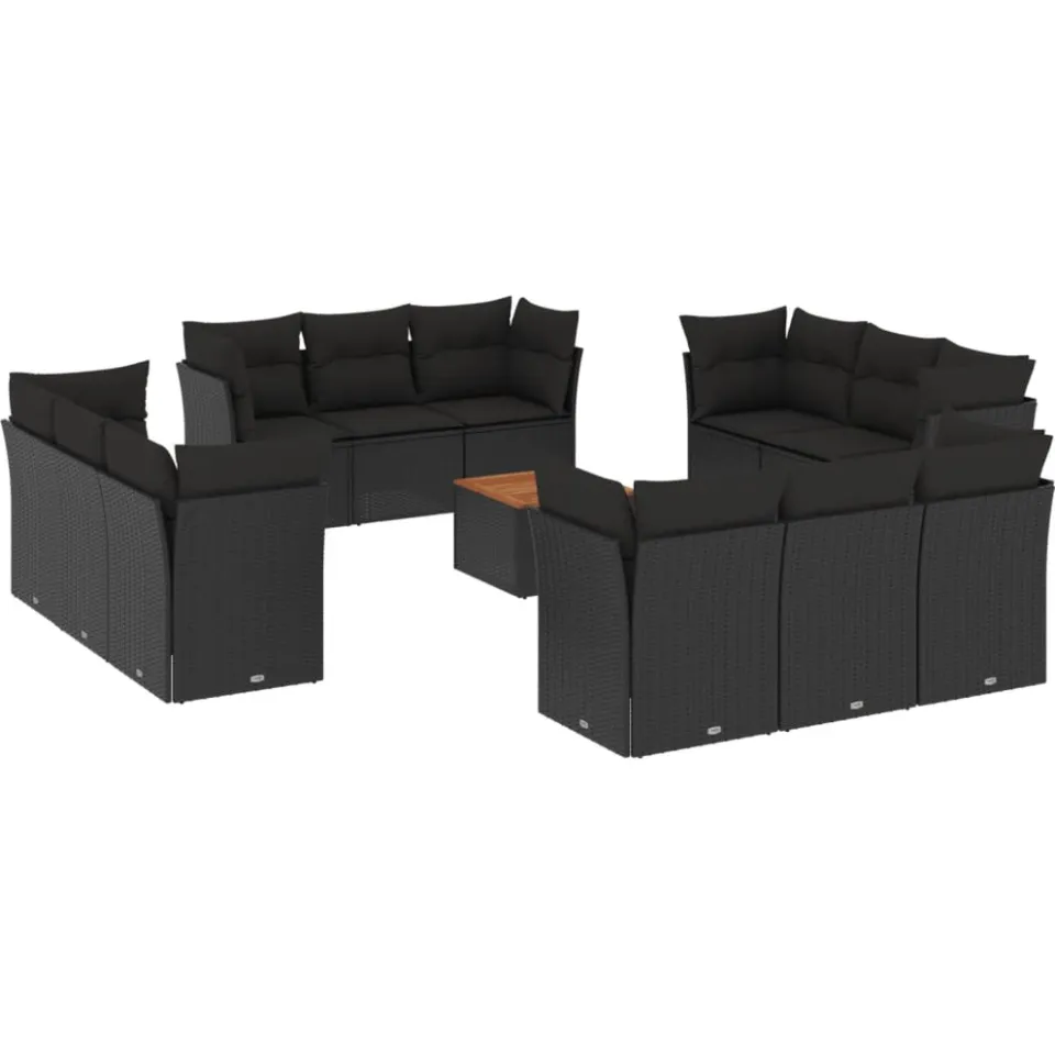 vidaXL 13-delige Loungeset met kussens poly rattan zwart, foto 4