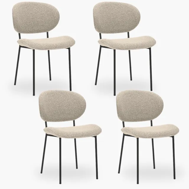 DOK 2 4x Eetkamerstoel Maud - Beige Boucle - Set van 4 - Naturel