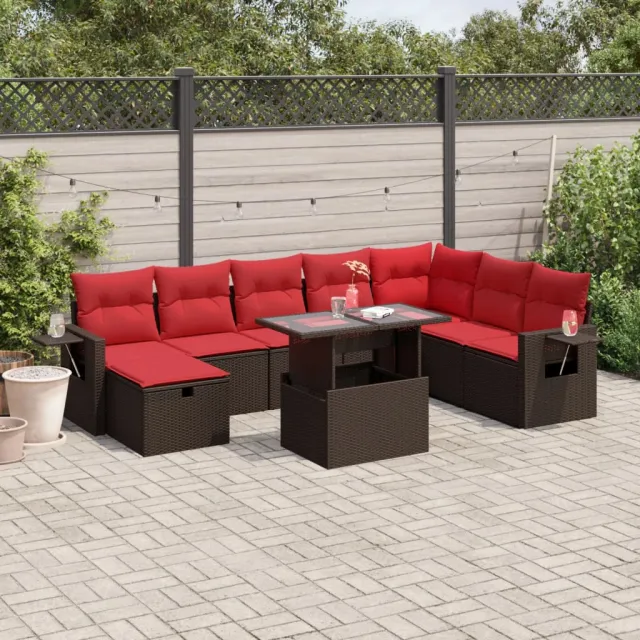 vidaXL 9-delige tuinbankset met kussens, bruin polyrotan, foto 2