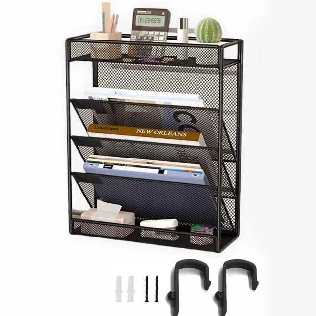 Unyqoos 5-laags Mesh Wandmap Organizer met Vakken en Planken voor Thuis en Kantoor zwart