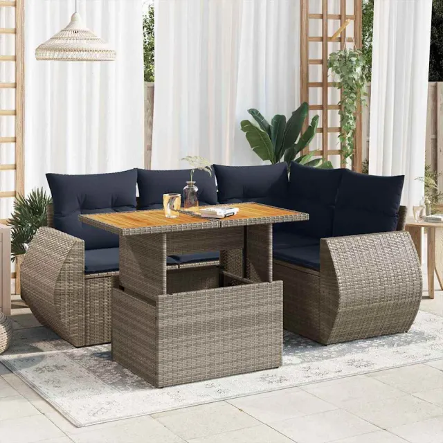 vidaXL 5-delige Loungeset met kussens poly rattan grijs, foto 2