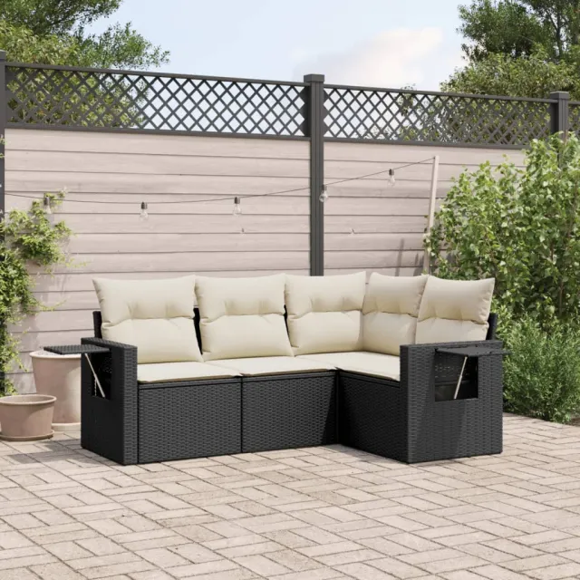 vidaXL 4-delige Loungeset met kussens poly rattan zwart, foto 2
