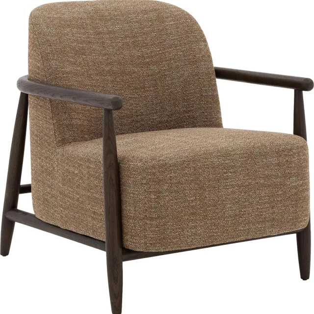 Goossens Fauteuil Fuzz - Stof - Bruin - Met Armleuning