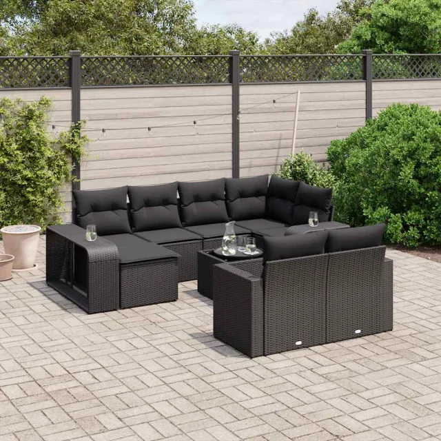 vidaXL 11-delige Loungeset met kussens poly rattan zwart, foto 2