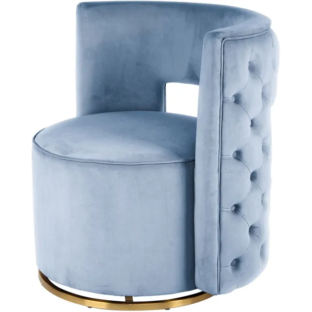 Padiro draaifauteuil 74 x 66,5 x 77,5 cm - lichtblauw en goudkleurig - fluweel - ronde rugleuning en sierknopen