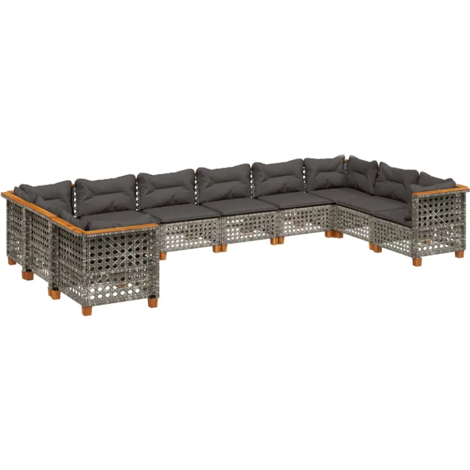 vidaXL 10-delige Loungeset met kussens poly rattan grijs, foto 3