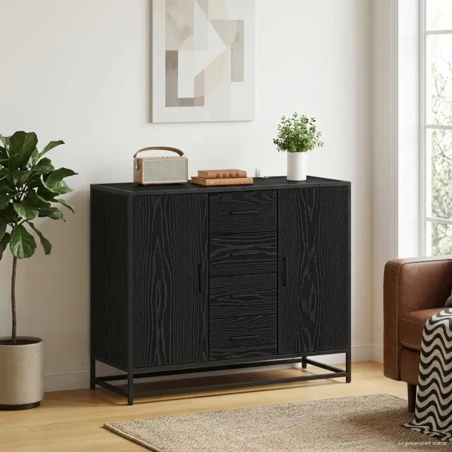 vidaXL Dressoir Zwart eiken 92 x 35 x 76 cm Bewerkt hout, foto 2