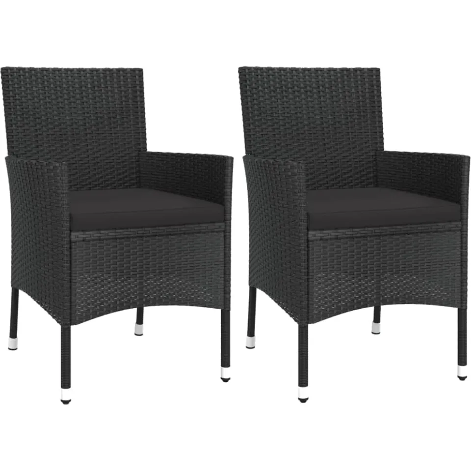 vidaXL 3-delige Bistroset met kussens poly rattan zwart