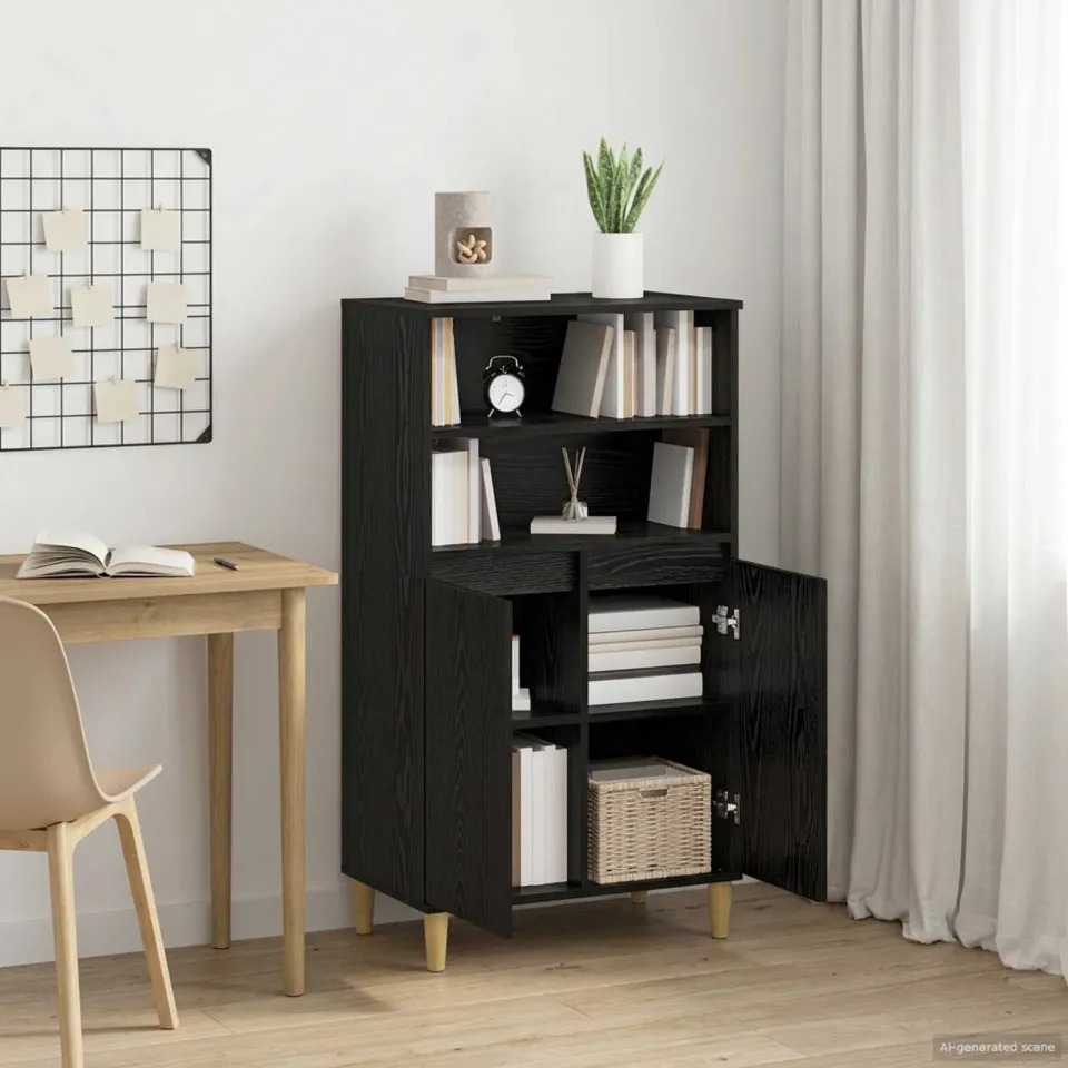 vidaXL Hoge kast Zwart eiken 60 x 36 x 110 cm Bewerkt hout, foto 4