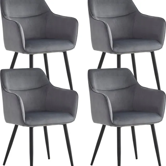 Colenis City Eetkamerstoel - Set Van 4 - Grijs - Velvet - Industrieel - Stoel - Design - Armleuningen
