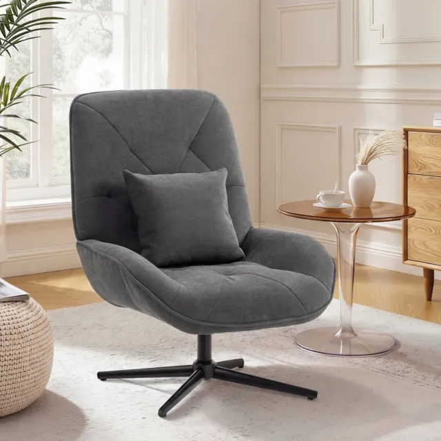 HAUSS SPOLE Draaibare Fauteuil - Chenille met Lendekussen - 360 Graden Draaibaar - voor Woonkamer, Slaapkamer en Hal - Metaal - Donkergrijs